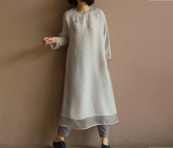 F021Modified Silk Organza Cheongsam Dress Tunic Qipao | Etsy