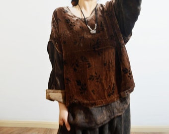 X018---Loose Dioscorea Dyed Silk Velvet Vest / French Sleeves Top / Sleeveless Tee, Made to Order.