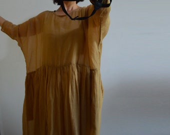 A280---Oversized Silk Cotton Blend Gauze Dress (Excluding Inner Slip), One Size Fits Many, Made to Order.