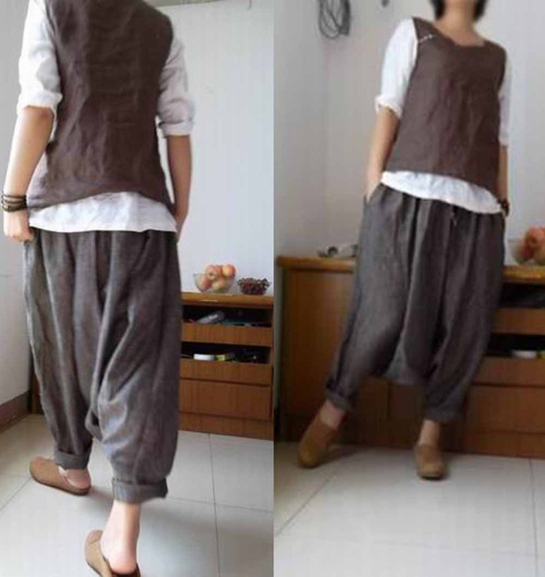 125Loose Yarn Dyed Linen Harem Pants Natural Loose Linen Etsy