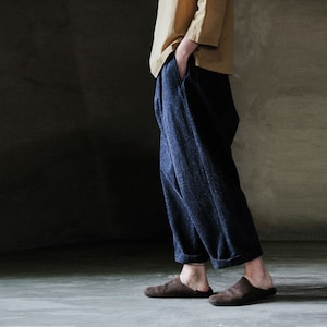 N048---Women's Noil Silk Jeans, Elastic Waist Silk Boyfriend Pants, Tapered Pants, Made to Order.