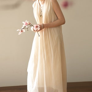 E104Women's High Count 100S Cotton Pintucked Sleeveless Dress / Tank Dress in Cream White, Made to Order. image 4