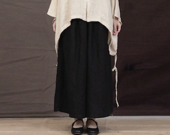 P403---Linen Wide Leg Pants in Black Color, Culotte, Gaucho Pants, Yoga Pants, Skirt Pants, Pants Skirt, Skants, Made to Order.