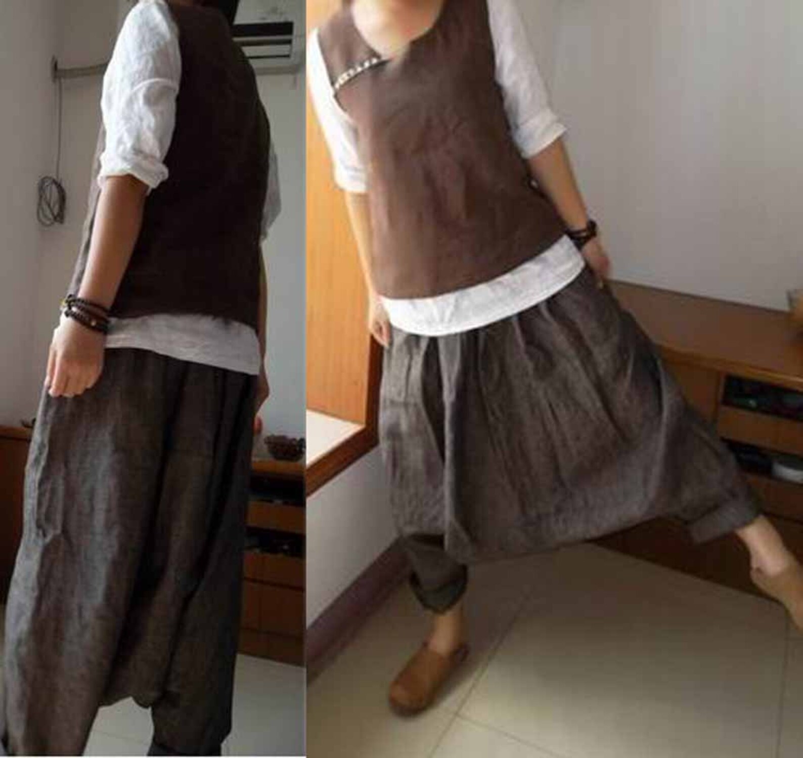 125Loose Yarn Dyed Linen Harem Pants Natural Loose Linen Etsy