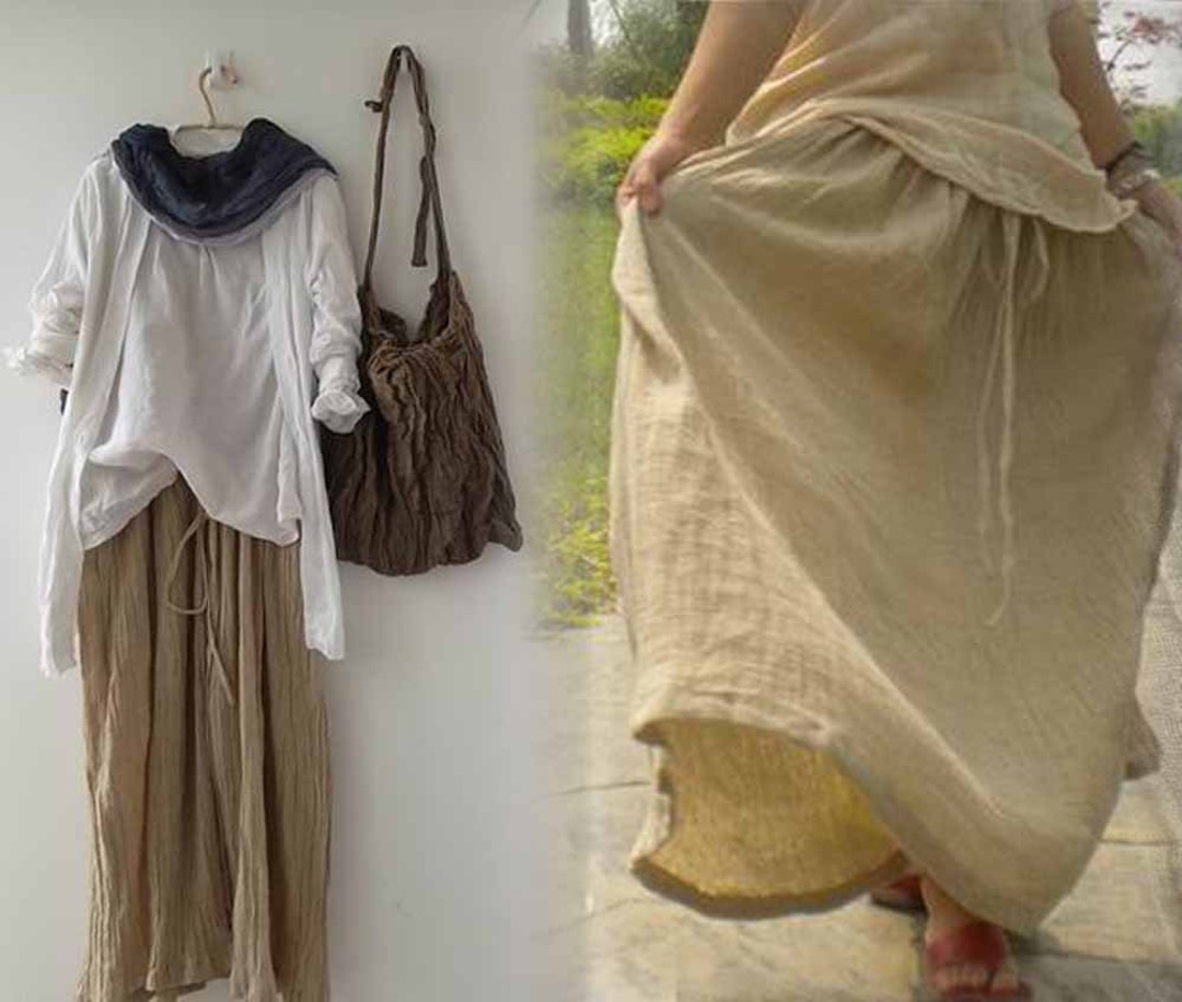 119textured Washed Linen Long Maxi Skirts Full Beige - Etsy