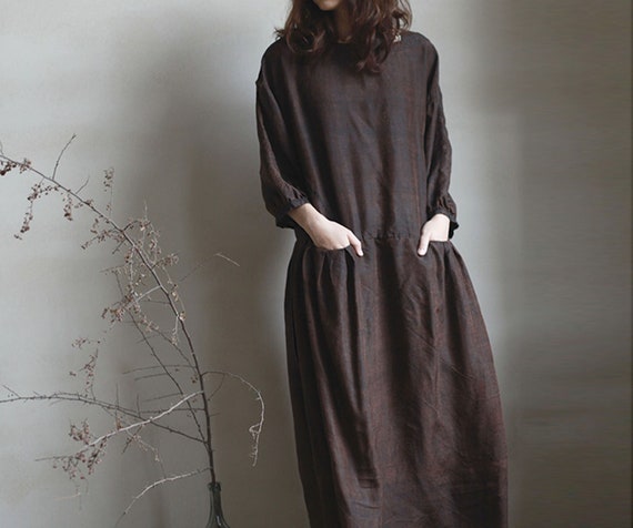 O102---Drop Waist Cracked Mud Silk 3/4 Sleeves Dress, Made to Order. O102---Drop Waist Cracked Mud Silk 3/4 Sleeves Dress, Made to Order.