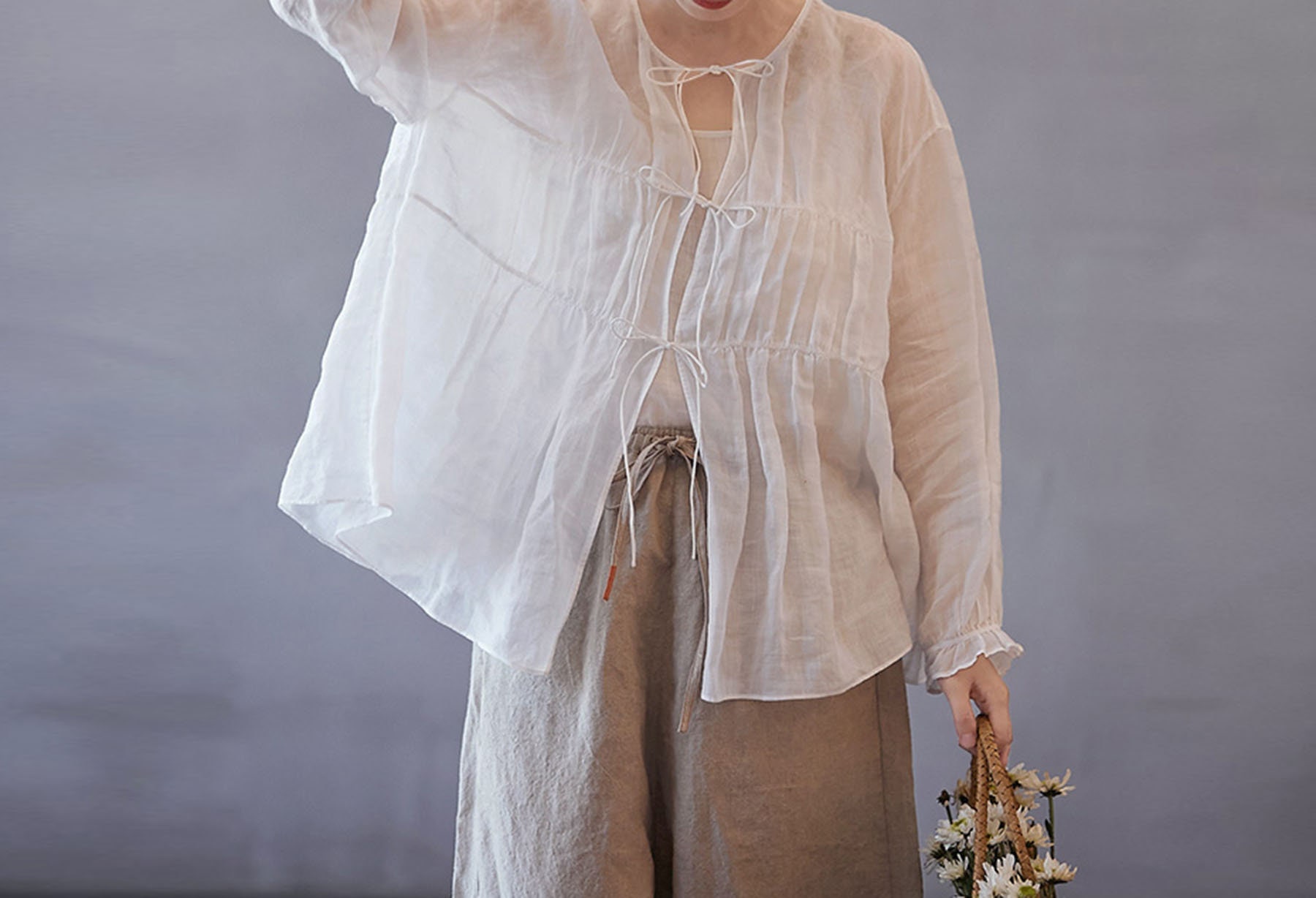 超美品】Gauze# ガーゼ ラミー ギャザー ブラウス 日本製 Gauze 