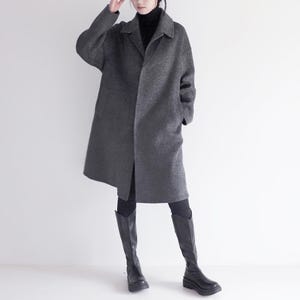24217---Gray Double Faced Wool Alpaca Herringbone Coat / Double Coat, Wool Overcoat, Wool Coatigan, Unisex, Plus Size Women