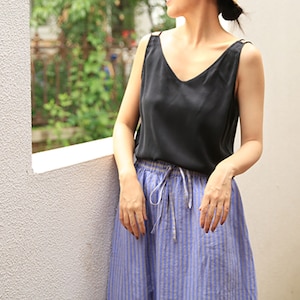 P045---Black Stone Washed Silk Satin V Neck Tank Top, Cami, Slip Top, Spaghetti Top, Made to Order.