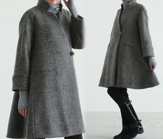 159-women's Loop-yarns Wool Trapeze Coat,a-line Bracelet 159-women's Loop-yarns Wool Trapeze Coat,a-line Bracelet