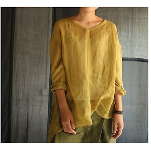 D032---High Counted Ramie Tunic Top (Excluding Inner Slip), A line Tee, Blouse, T-shirt, Made to Order.
