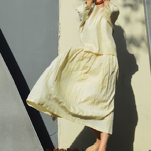 A407---Cream White Pure Tussah Silk / Raw Silk Skirt, with Silk Lining, Plus Size, Made to Order.
