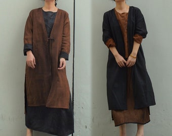 A306---Reversible Mud Silk / Gambiered Silk / Guangdong Gauze Duster Coat, Tea Silk Jacket, Cardigan, Outerwear, Wrap Coat.