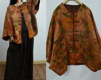 X126---Reversible Mud Silk Song Brocade Chinese Jacket, Gambiered Silk Short Cheongsam Coat,  Made to Order.