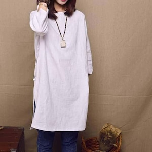 758---Women&#39;s Washed Linen Tunic Dress, Tunic Top, Tee, T-shirt, Plus Size Clothing, Made to Order.