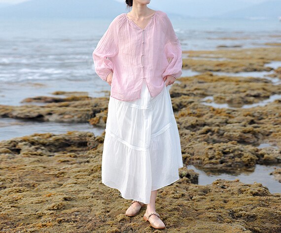 【INCHANT ME】Ribbon Wrinkle Banding Long Skirt Cotton Ribbon Skirts | Women's Ribbon Skirts | Stacked