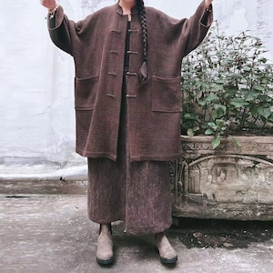 N204---Mud Tussah Silk Waffle Jacquard Chinese Coat, Gambiered Silk Cheongsam Coat / Tang Suit, Zen Clothing,  Made to Order.
