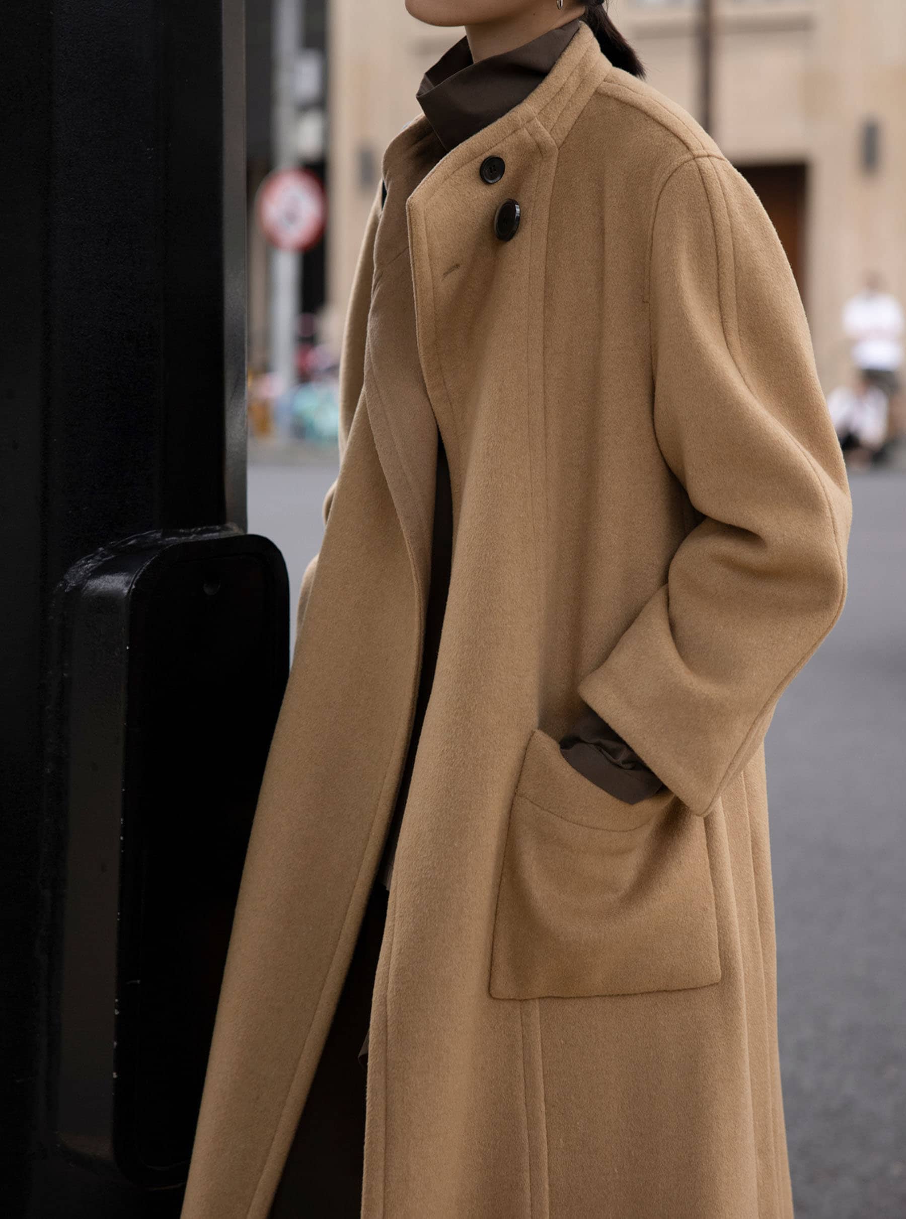 W009---women's Wool High Neck Collar Trapeze Coat, Vintage