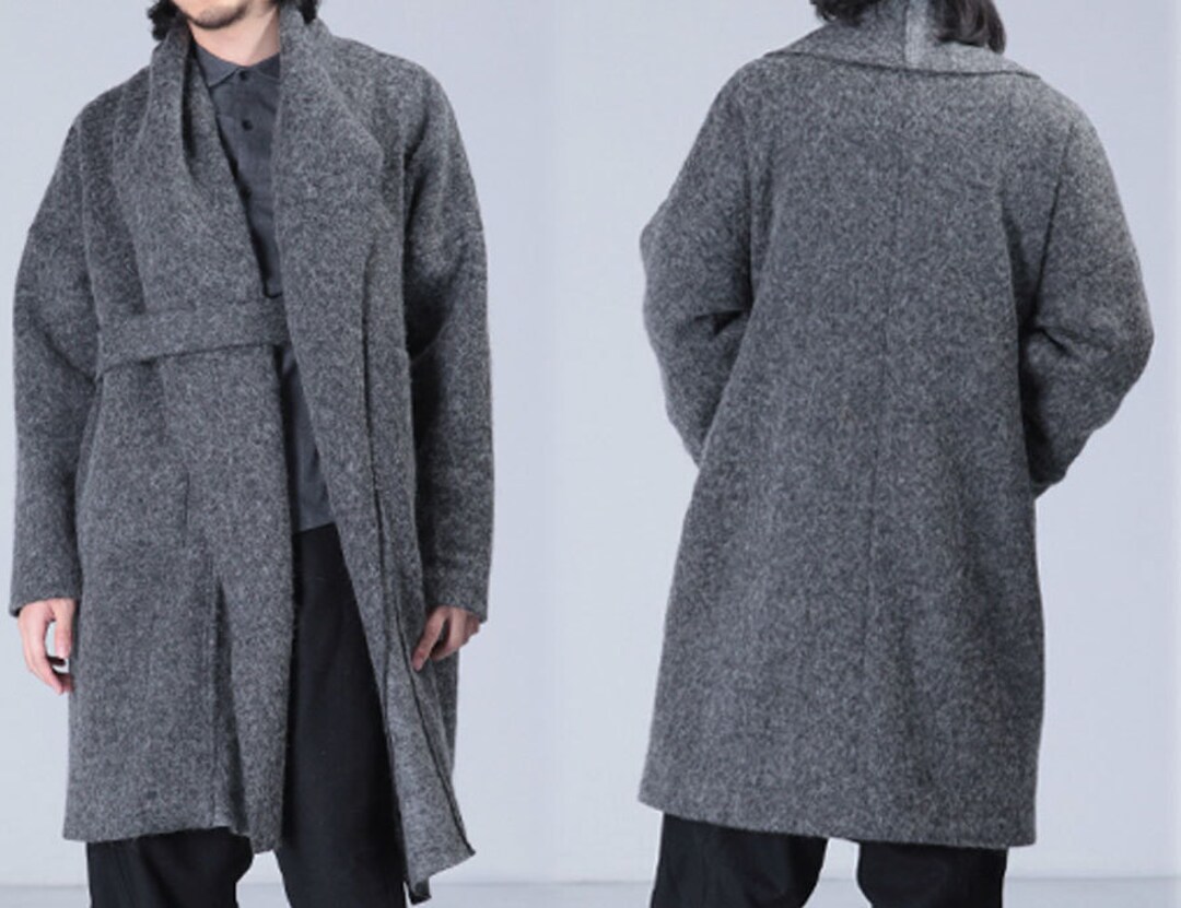 157---メンズ ニット ウール コート (グレー)、XS、S、M、L、XL、受注