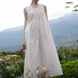 E104Women's High Count 100S Cotton Pintucked Sleeveless Dress / Tank Dress in Cream White, Made to Order. image 7