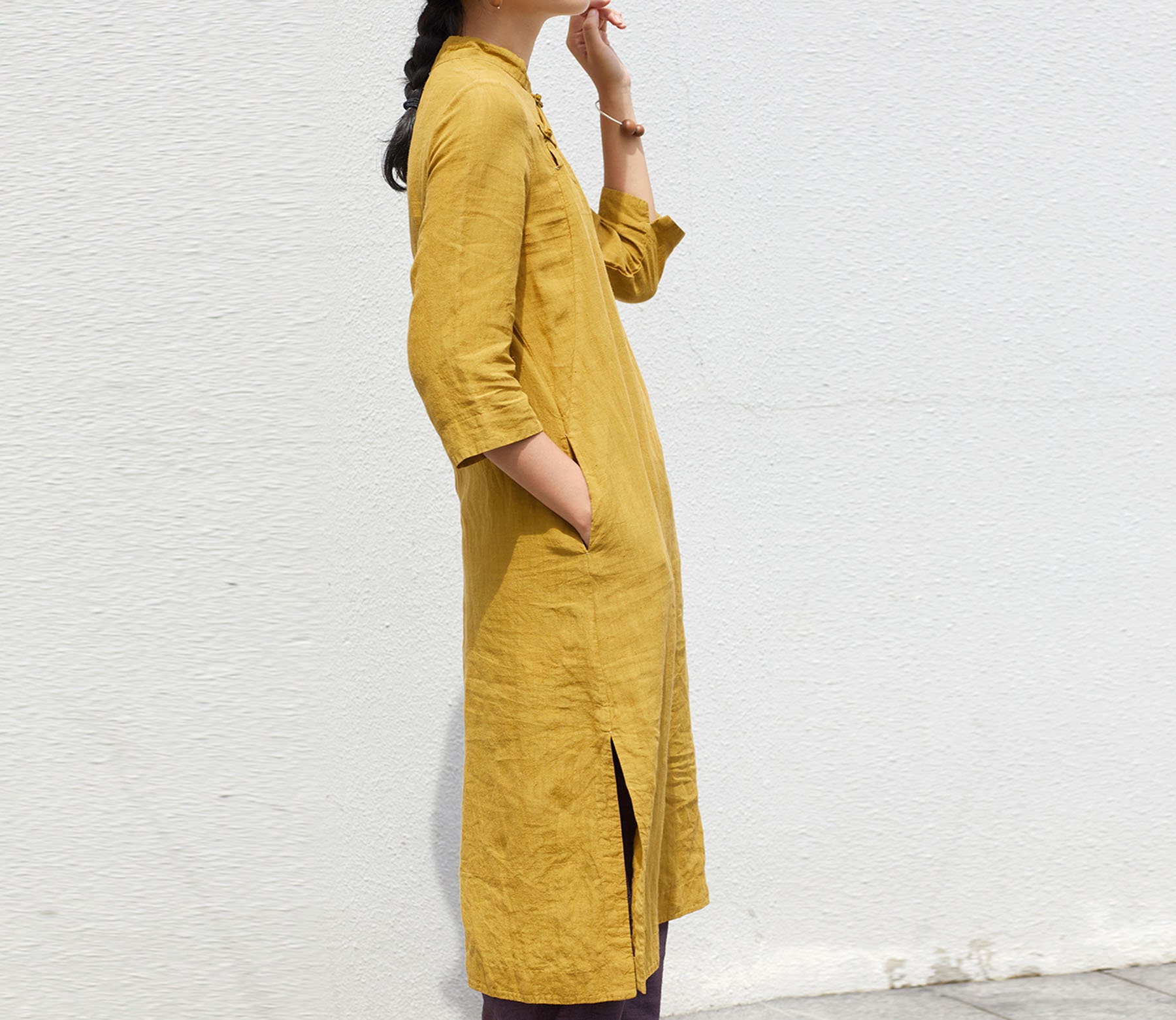 フィグロンドン　morning LINEN　chinois dress　チェック fig London（フィグロンドン）の「morning LINEN chinois dress