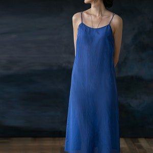 E062---Women's Silk Cotton Blend Slip Dress in Blue Color, Cami Dress, Camisole Dress, Spagetti Dress, Made to Order.