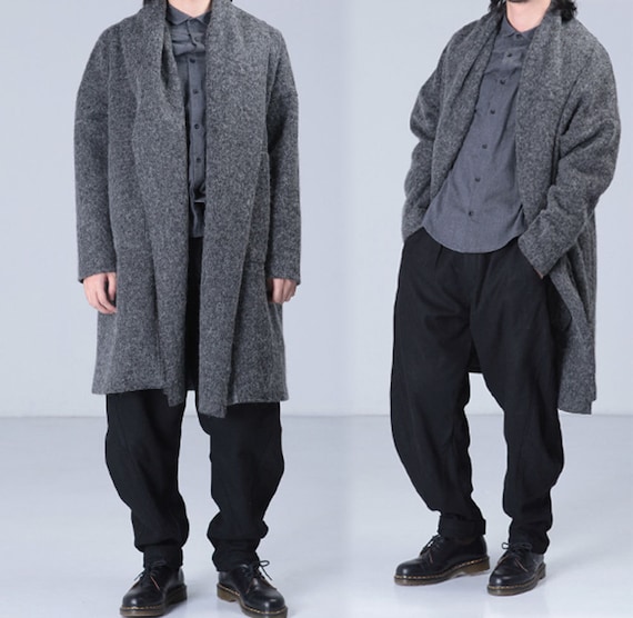 157---メンズ ニット ウール コート (グレー)、XS、S、M、L、XL、受注