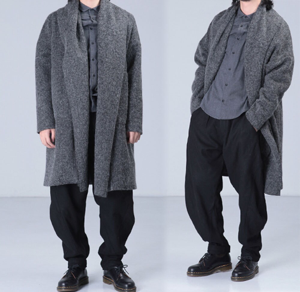 157---men's Knit Wool Coat in Gray, XS, S, M, L, XL, Made to Order