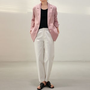 W106---Pink Women&#39;s Linen Blazer with Pockets, Classic Linen Jacket, Linen Suit Jacket, Fitted Silhouette Linen Blazer, Formal Linen Jacket