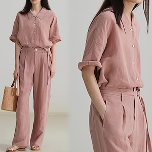 C055---Linen Square Shirt in Dusty Pink, LInen Oversized Blouse, Linen Button Up Shirt, Linen Shirt Jacket, Made to Order.