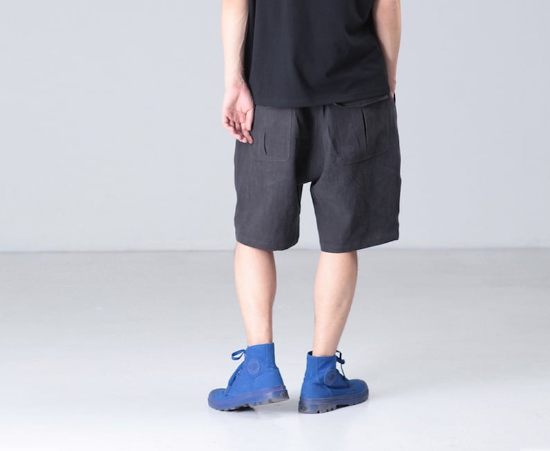P061---Men/'s Linen Cotton Blend Shorts Drop Crotch Unisex Linen Shorts Made to Order.