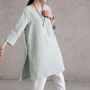 758---Women&#39;s Washed Linen Tunic Dress, Tunic Top, Tee, T-shirt, Plus Size Clothing, Made to Order.
