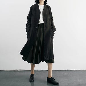 A005---Women&#39;s Twill Ramie Cotton Blend Duster Coat in Charcoal Gray, Spring Coat, Trench Coat, Shawl Collar Jacket, Fall Outerwear
