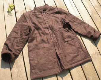 110---Men's Stand Collar Padding Linen Jacket , Modified Tang Suit, Chinese Costume, Made to Order.