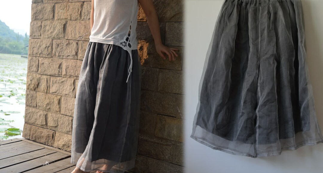 279---two Layers Silk Organza Maxi Skirt Pants, Made to