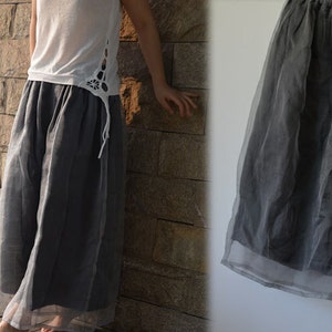 279---Two Layers Silk Organza Maxi Skirt Pants, Made to Order.