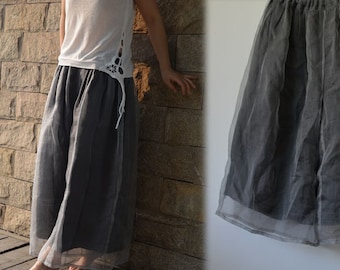 279---Two Layers Silk Organza Maxi Skirt Pants, Made to Order.