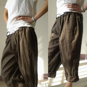 008---Boyfriend Style Women&#39;s Linen pants, Boyfriend Style-Leinenhose, Cool, Relaxed, Slouchy Fit Rolled Cuffs Pants, (excluding the belt).