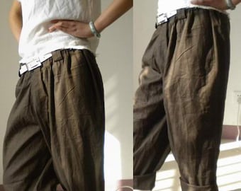 008---Boyfriend Style Women's Linen pants, Boyfriend Style-Leinenhose, Cool, Relaxed, Slouchy Fit Rolled Cuffs Pants, (excluding the belt).