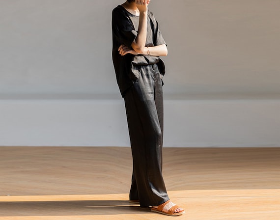 C046---loose Fitting Mud Silk Crepe Satin Wide-leg Pants