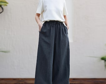 U302--- Gebarsten modderzijde wijde pijpen broek in grijze kleur, zijden vrijetijdsbroek, op bestelling gemaakt.