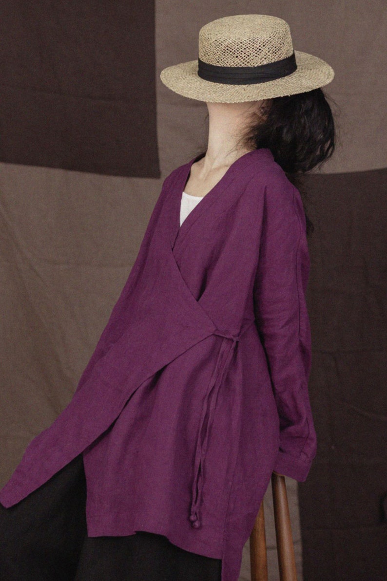 P098Chinese Style Linen Top / Linen Jacket, Modified Cheongsam Jacket, Fall Outerwear, Autumn Blouse, Made to Measure. image 3