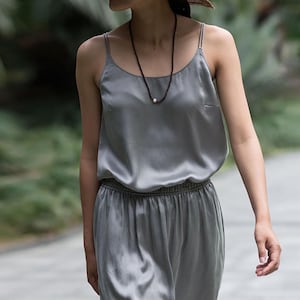 D086---Stone Washed Silk Cami Top, Silk Charmeuse Slip Top, Spaghetti Top, Made to Order.