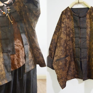 A958---Plant Dyed Silk Wool Blend Jacquard Chinese Jacket / Cheongsam Jacket, Fall Jacket, Fall Coat,  Made to Order.