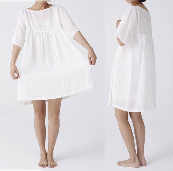 Shirt Dress. Excluding the inner Slip 084---Washed Ramie V-neck Red Tunic Dress