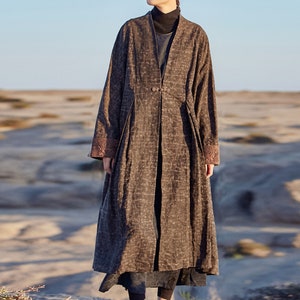 L027---Women's Cracked Mud Silk Embroidered Duster Coat, Dress Coat, Coat Dress, Overcoat, Duster, Hanfu Coat, Han Fu Coat, Made to Order.