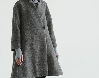 159-Women&#39;s Loop-Yarns Wool Trapeze Coat,A-line Bracelet Sleeves Winter Swing Coat, Wool Coat,Simplicity,Cape Coat, Poncho Coat.