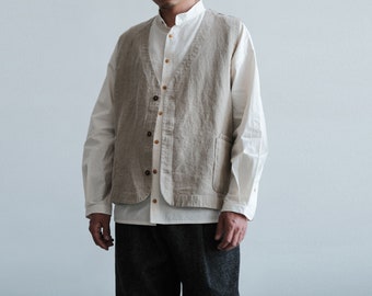N045---Men's Heavy Weight Flax Linen Vest, Made to Order.