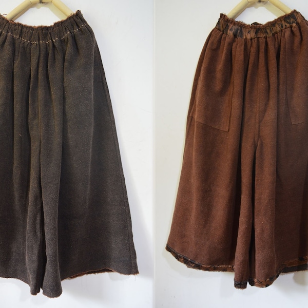 A995---Women's Reversible Mud Tussah Silk Wide-leg pants, Gambiered Silk Wide Leg Pants,  Made to Order.