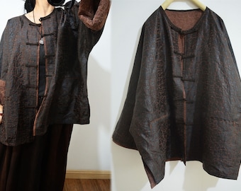 X105---Cracked Mud Silk Chinese Jacket, Gambiered Silk Short Cheongsam Coat,  Made to Order.